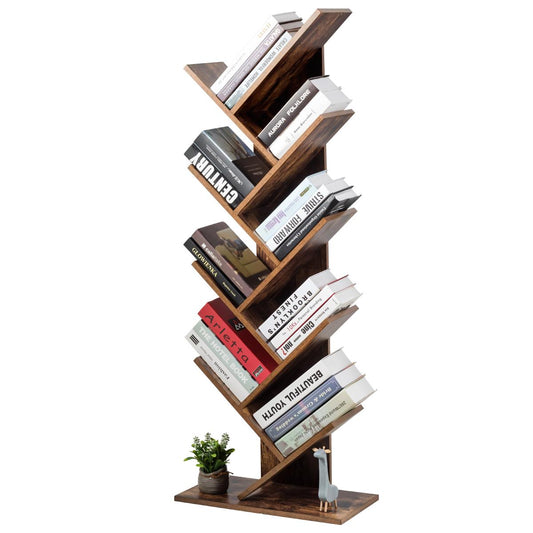 Giantex Nightcore Tree Bookshelf, 9-Shelf Floor Standing Bookcase, Space Saving Book Organizer w/ Anti-toppling Device for Home Office