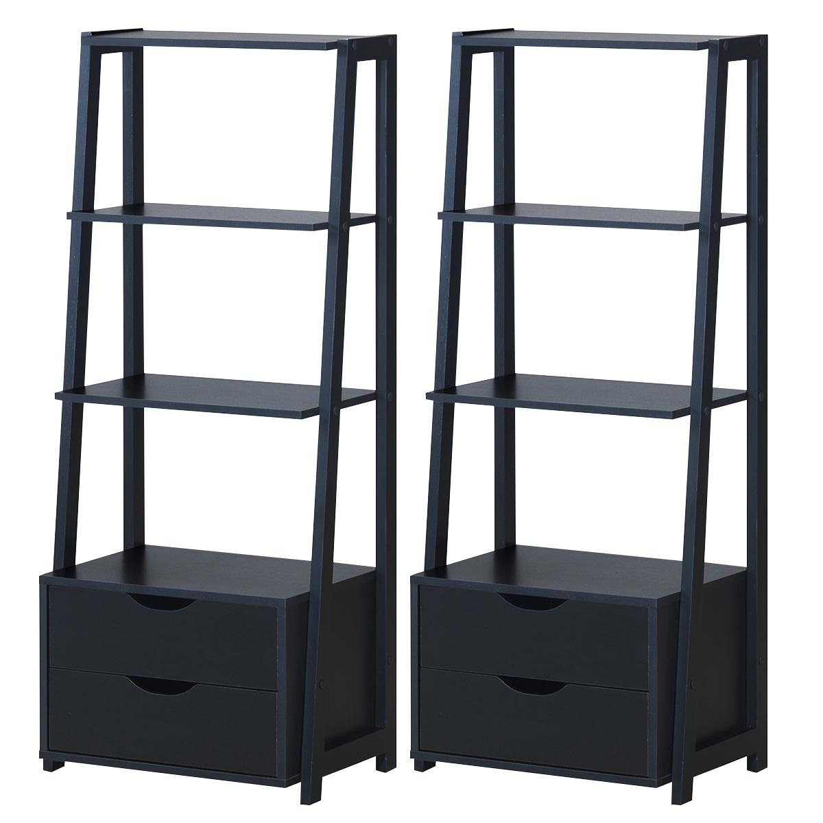 Giantex Bookshelf Ladder Rack, 4 Tier Wood Storage Display Shelving, Storage Organizer w/Drawers, Bathroom Cabinet, Plant Flower Stand, Furniture Home Office(2)