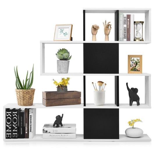 Giantex 16 Shelves Bookshelf, 9 Cubes Stepped Storage Bookcase, Modern Ladder Corner Display Storage Organizer for Home Office, Modern Room Divider, Black