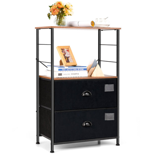 Giantex Storage Cabinet, Industrial Freestanding Vertical Dresser Tower w/2 Fabric Drawers, Anti-Dumping Device & Labels