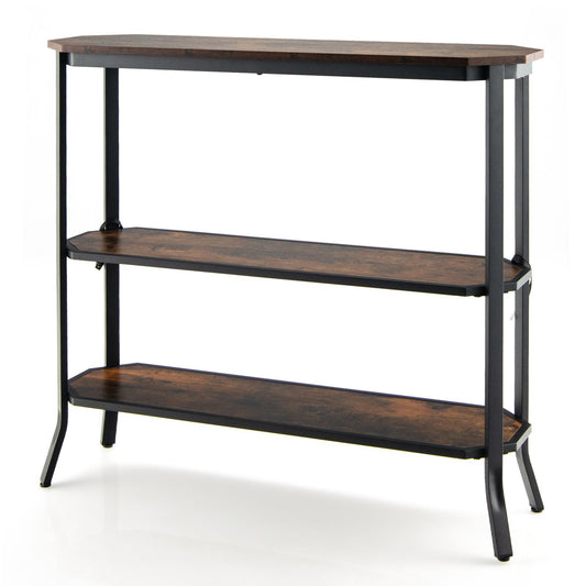 Giantex Industrial Console Table, 3-Tier Narrow Sofa Table w/Sturdy Steel Frame & Open Storage Shelves, Small Farmhouse Entryway Table for Living Room, Bedroom, Hallway