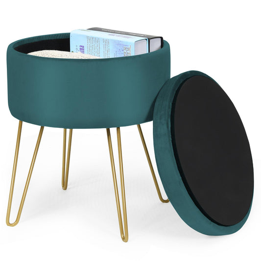 Giantex Velvet Round Storage Ottoman, Stool Seat w/Removable Lid, Green