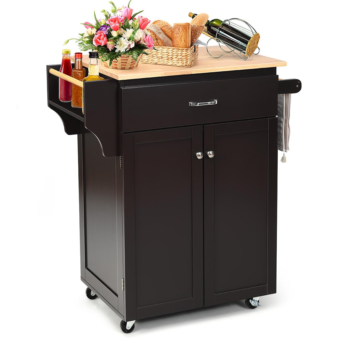 Giantex Kitchen Island w/Storage Cabinets, Trolley Cart w/Adjustable Height Shelves & Wheels, Spice Rack, Towel Rack