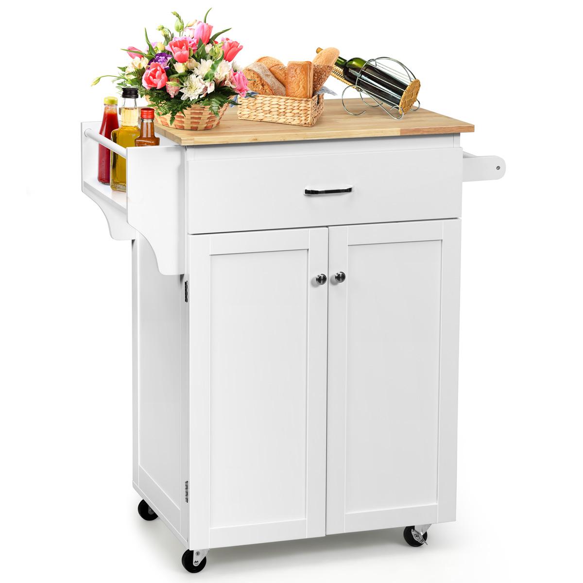 Giantex Kitchen Island w/Storage Cabinets, Trolley Cart w/Adjustable Height Shelves & Wheels, Spice Rack, Towel Rack