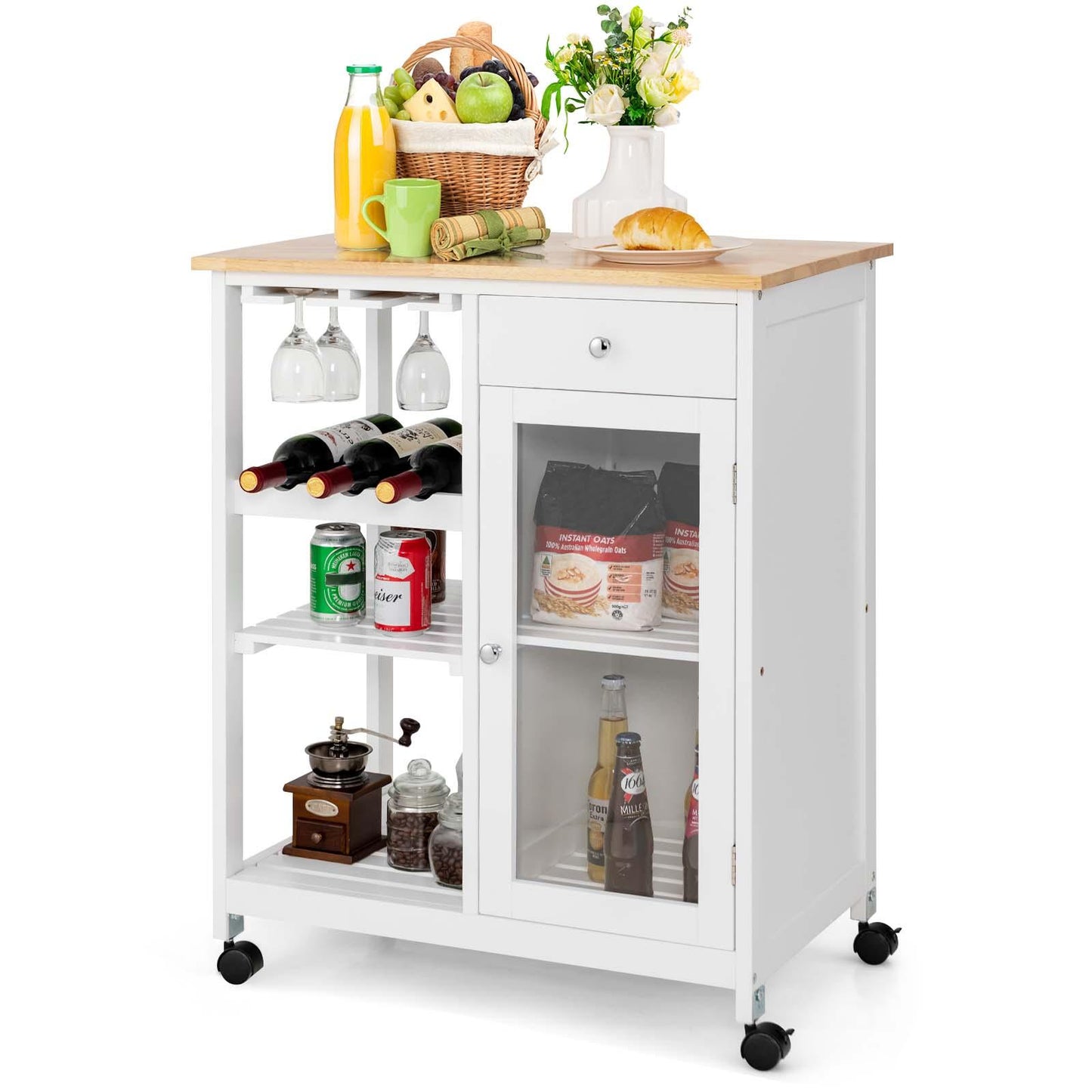 Giantex Kitchen Island Cart, Rolling Island on Wheels w/Storage Cabinet