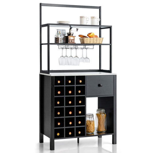 Giantex Bar Cabinet, Wine Storage Cabinet w/Detachable Glass Holder & Wine Racks, Kitchen Bakers Rack, Black