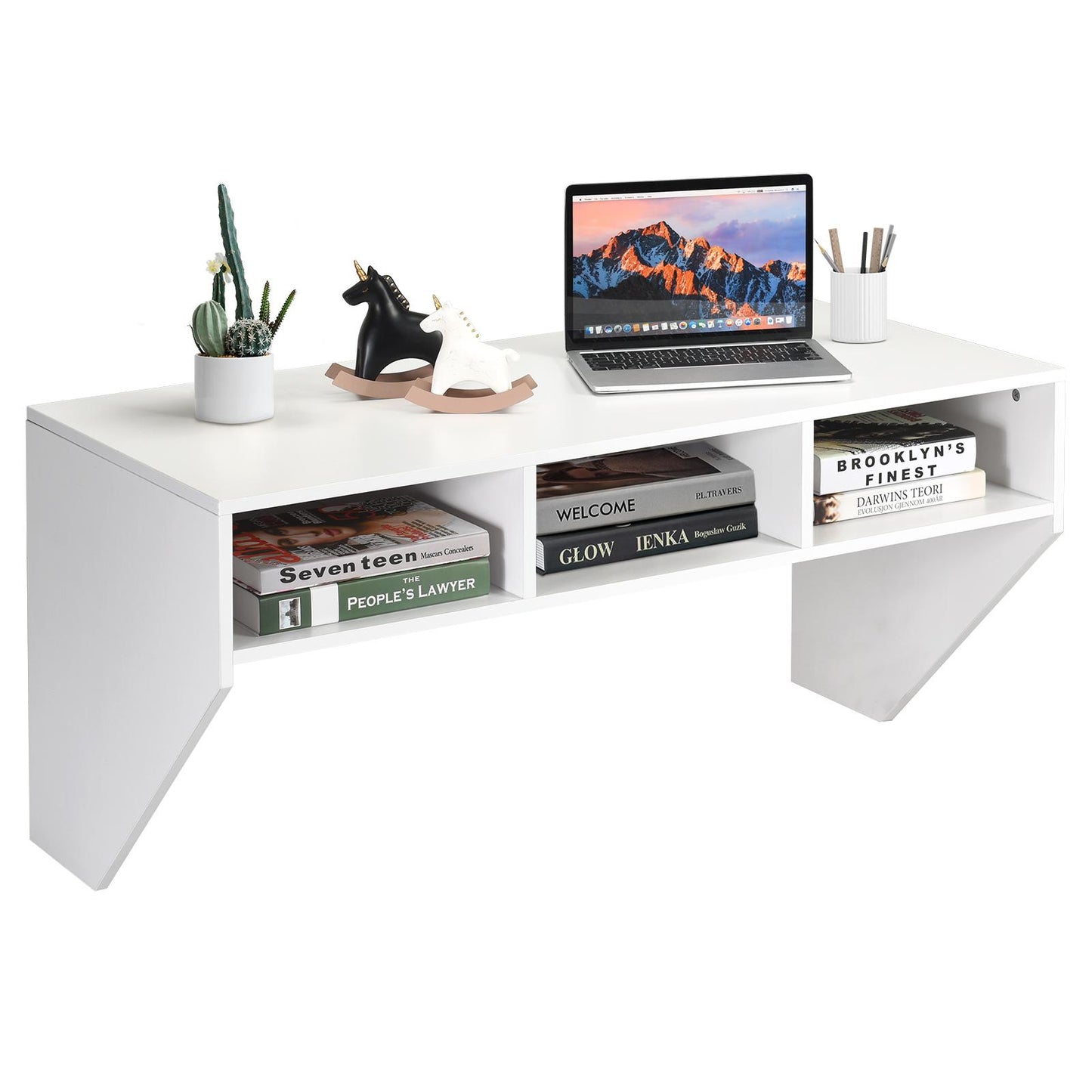 Giantex  Wall Mounted Desk Hutch, Computer Desk Floating, Home Office Working Desk, Laptop Table Writing Desk w/Storage Shelves