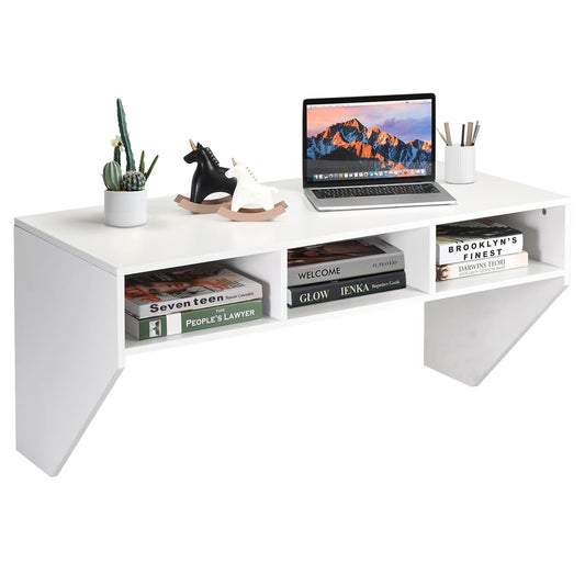 Giantex  Wall Mounted Desk Hutch, Computer Desk Floating, Home Office Working Desk, Laptop Table Writing Desk w/Storage Shelves