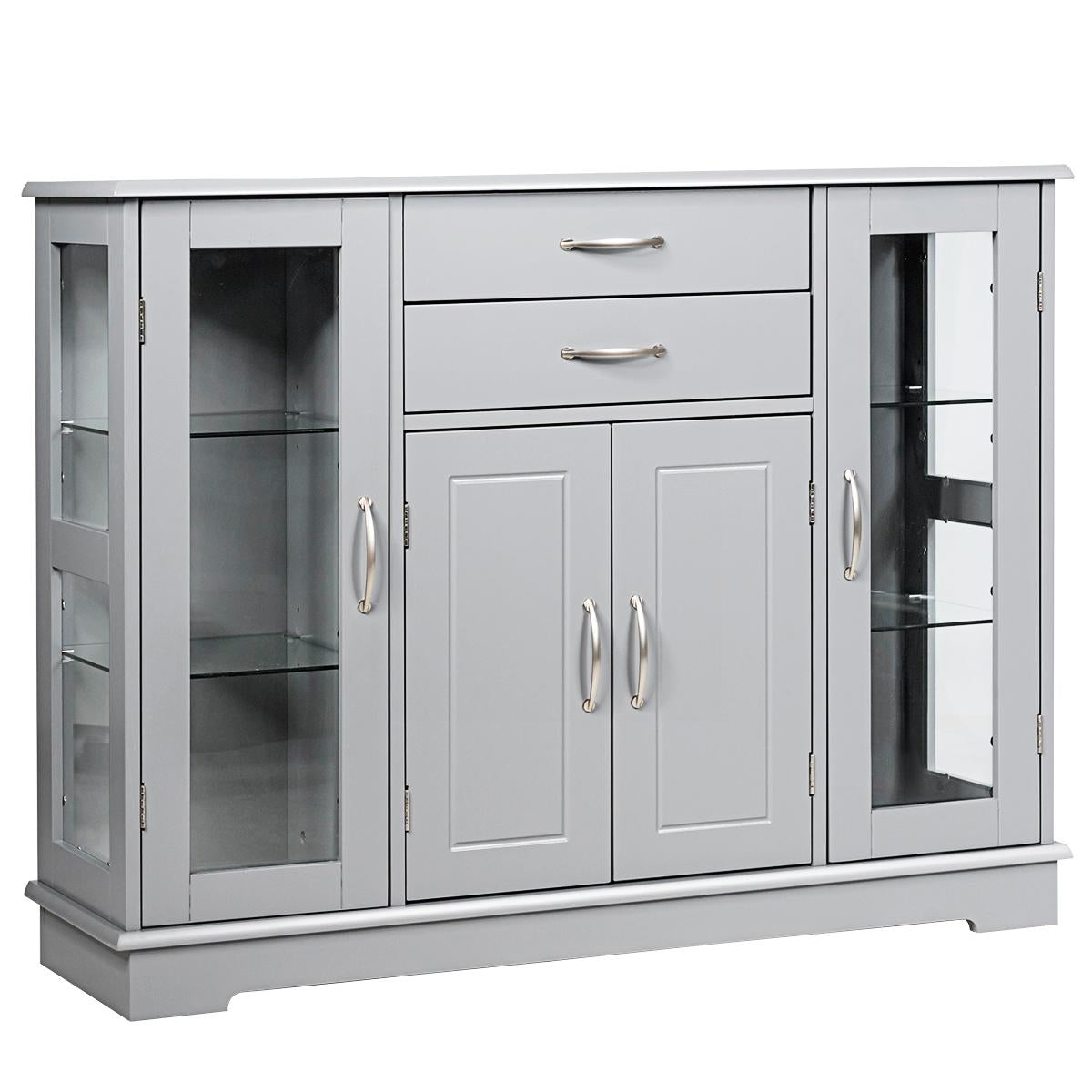 Giantex Dining Sideboard Buffet, Buffet Server Storage Cabinet Cupboard w/Interior Adjustable Shelves, Glass Door & Drawers