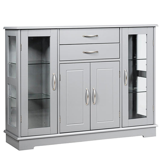 Giantex Dining Sideboard Buffet, Buffet Server Storage  Cabinet Cupboard w/Interior Adjustable Shelves, Glass Door & Drawers
