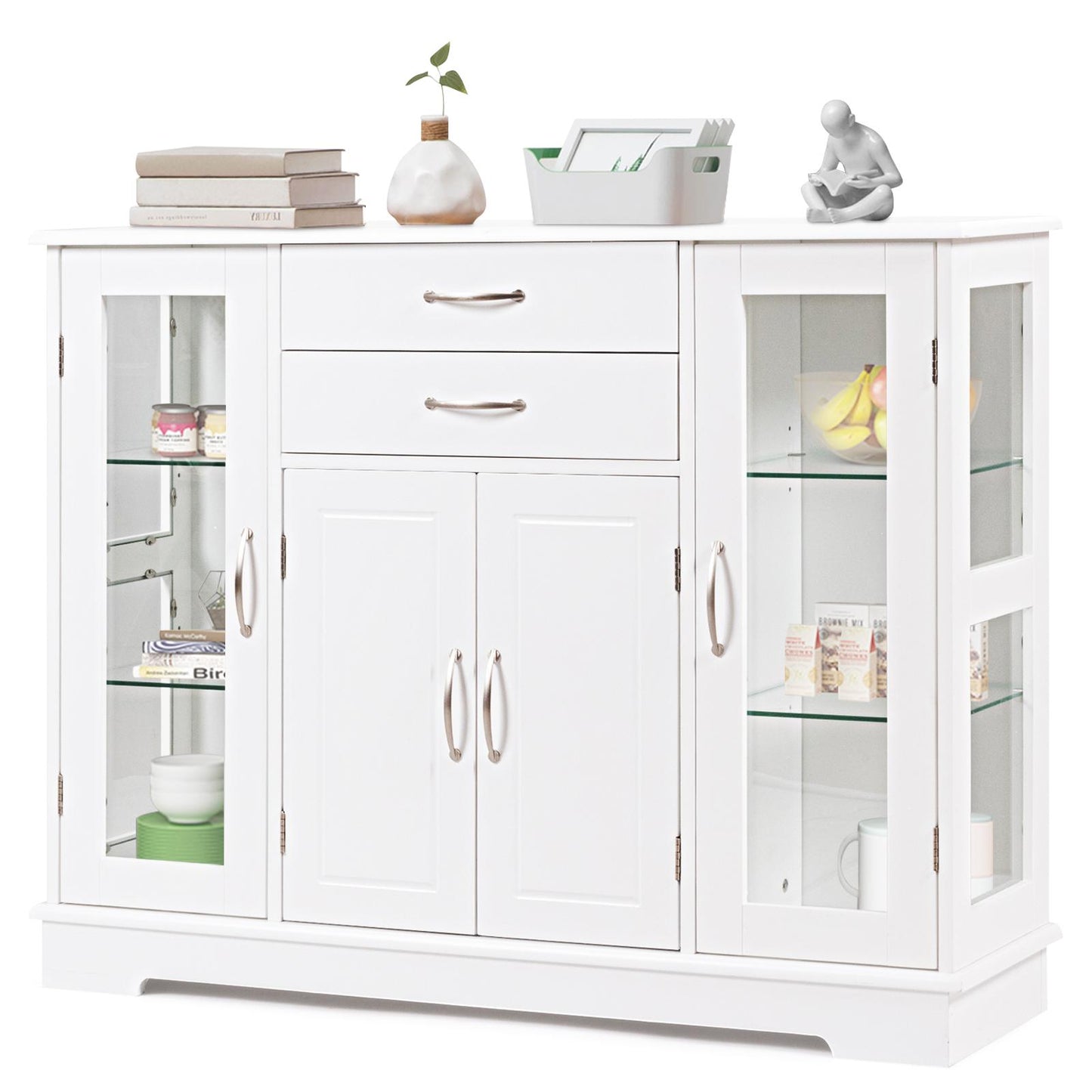 Giantex Dining Sideboard Buffet, Buffet Server Storage Cabinet Cupboard w/Interior Adjustable Shelves, Glass Door & Drawers