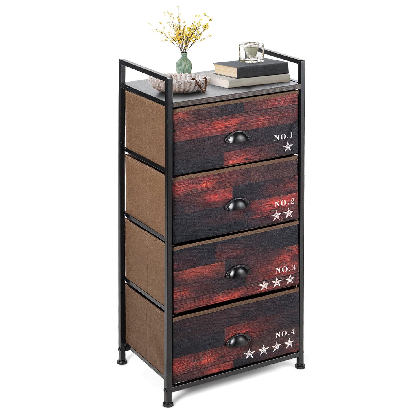 Giantex 4-Drawer Dresser Organizer, Fabric Dresser Tower w/Textured Print Drawers, Easy Pull Handle, Storage Cabinet Tower Unit
