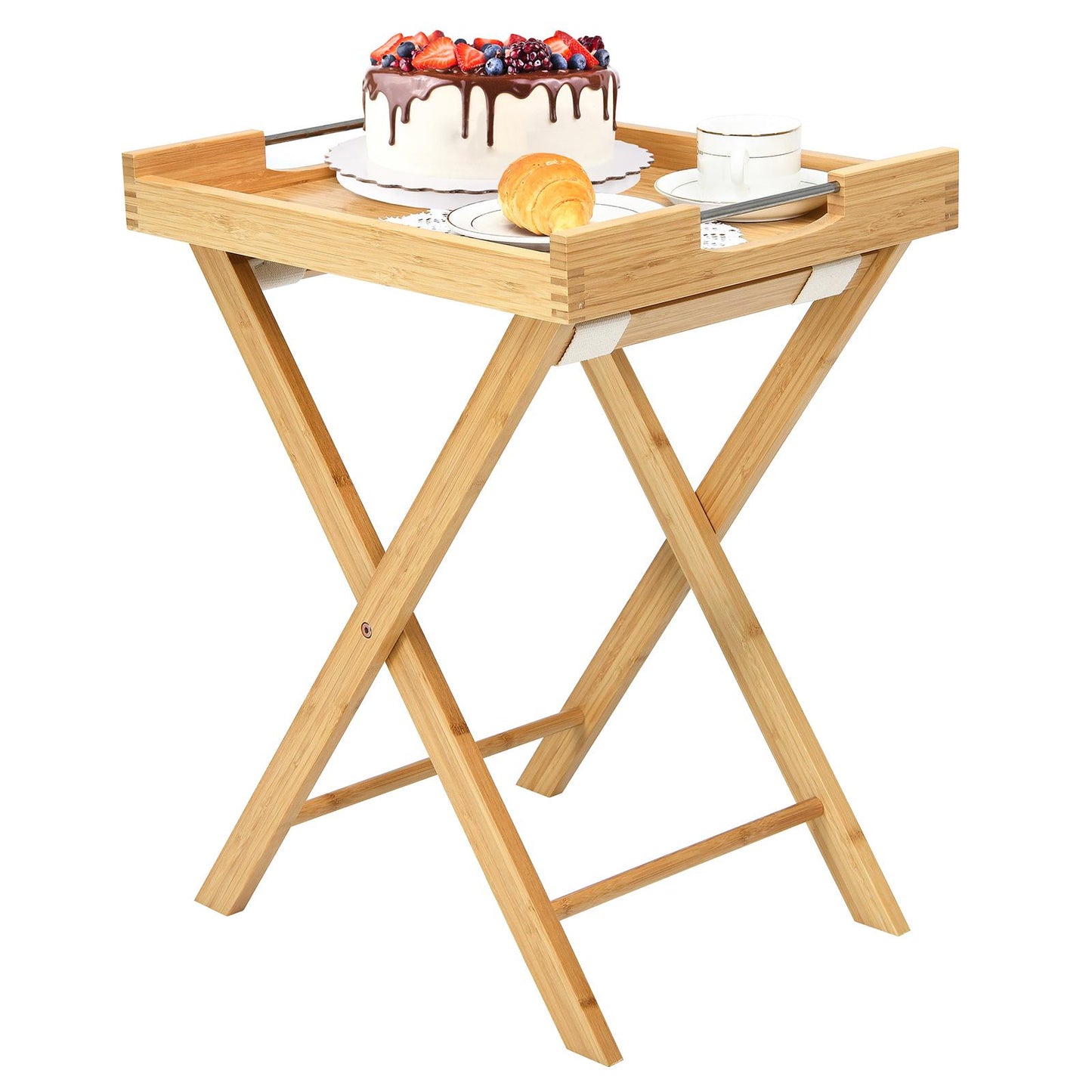 Folding Bamboo TV Tray Table, Portable Side Table w/Detachable Serving Tray, Compact End Table, No Assembly