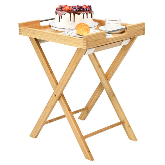 Folding Bamboo TV Tray Table, Portable Side Table w/Detachable Serving Tray, Compact End Table, No Assembly