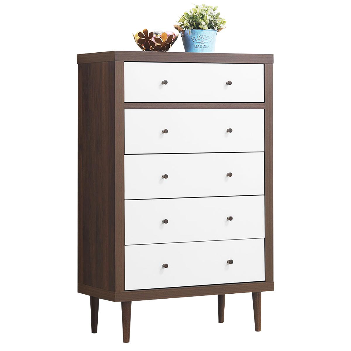 Giantex 5 Drawer Double Dresser, Storage Cabinet Organizer Collection w/Solid Wood Frame & Handles, Chest of Drawers for Bedroom, Living Room, Hallway