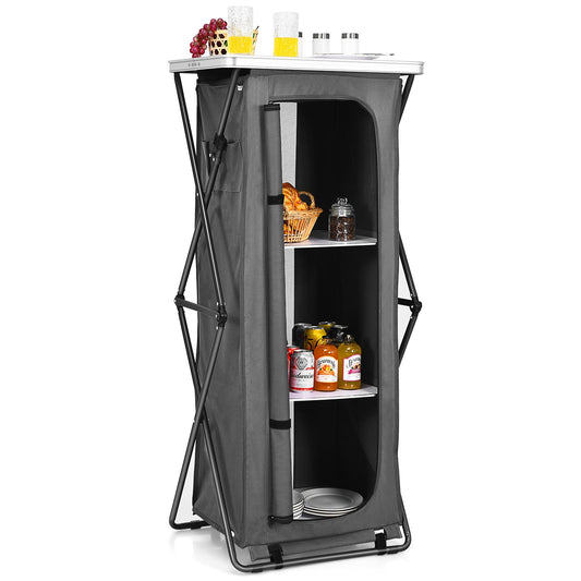 Giantex Folding Camping Storage Cabinet, Portable Camping Organizer w/Carry Bag, Quick Set-up for BBQ, Camping Picnic Backyard, Compact Pop-Up Cupboard
