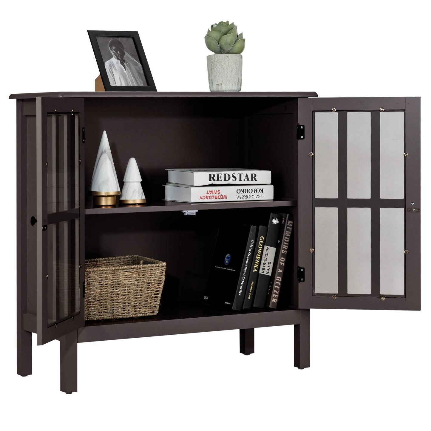 Giantex Console Cabinet, Kitchen Storage Cabinet w/Glass Door, Sideboard Console Table, Server Display Buffet Cabinet, Brown