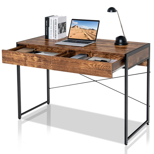 Giantex Computer Desk w/Drawers, Industrial Study Writing Desk for Home Office