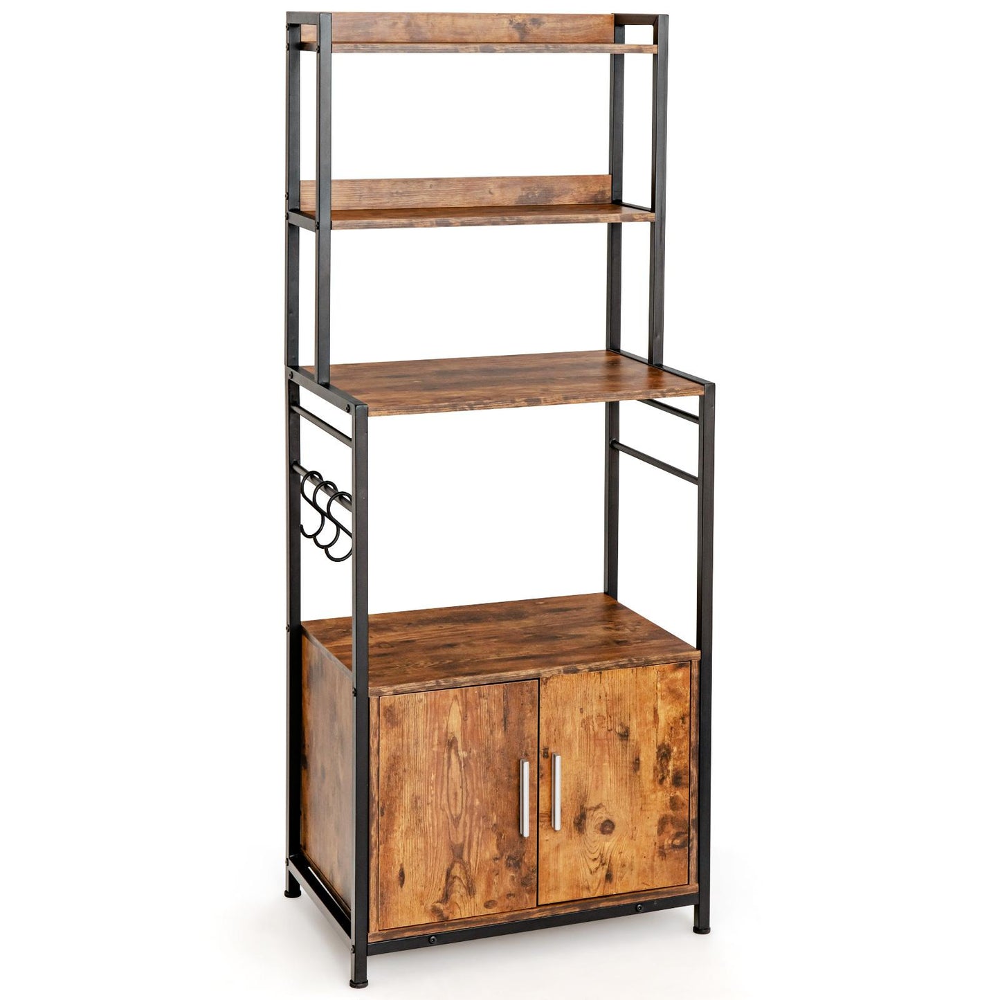 Giantex Standing Baker’s Rack, Kitchen Storage Cabinet, Industrial Wood Microwave Oven Stand w/ Adjustable Feet, Metal Frame, Dining Room Furniture