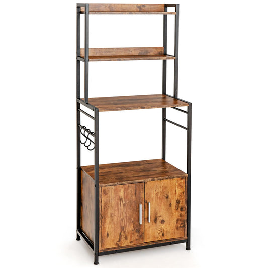 Giantex Standing Baker’s Rack, Kitchen Storage Cabinet, Industrial Wood Microwave Oven Stand w/ Adjustable Feet, Metal Frame, Dining Room Furniture