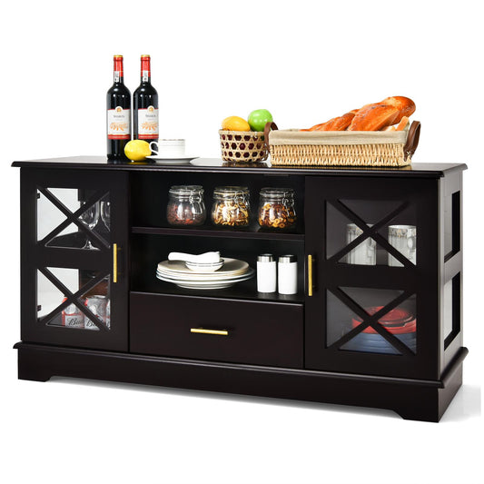 Giantex Wood TV Stand w/2 Glass Door Cabinets, Media Console w/2-Tier Adjustable Shelves, Living Room Entertainment Center for TVs up to 55 Inch