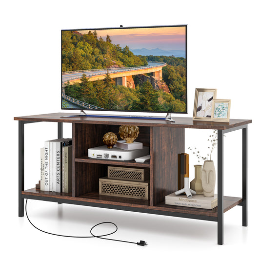 Giantex Mid-Century TV Stand for TVs up to 50 Inches, Retro Entertainment Center w/ Open Storage Shelf & 2 Cable Management Holes, Wooden Storage Cabinet