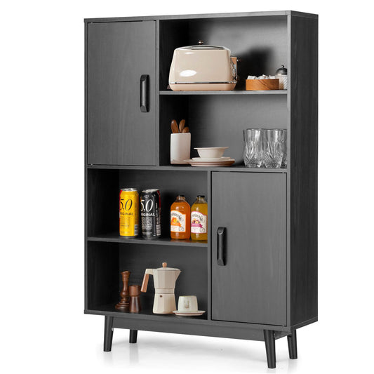 Giantex Storage Cabinet w/Doors & Anti-Tipping Device, 4-Tier Bookshelf, Tall Cupboard in Bedroom, Living Room, Kitchen