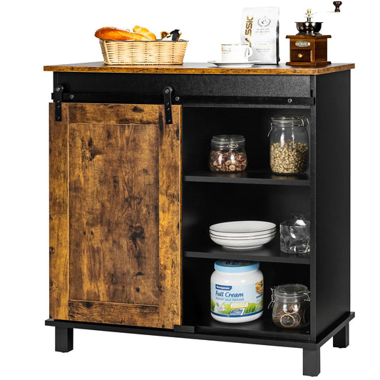 Giantex Sideboard, Coffee Bar Station w/Sliding Barn Door, Wine Rack, Wood Buffet Cupboard Pantry, Industrial Storage Cabinet for Kitchen Living Room