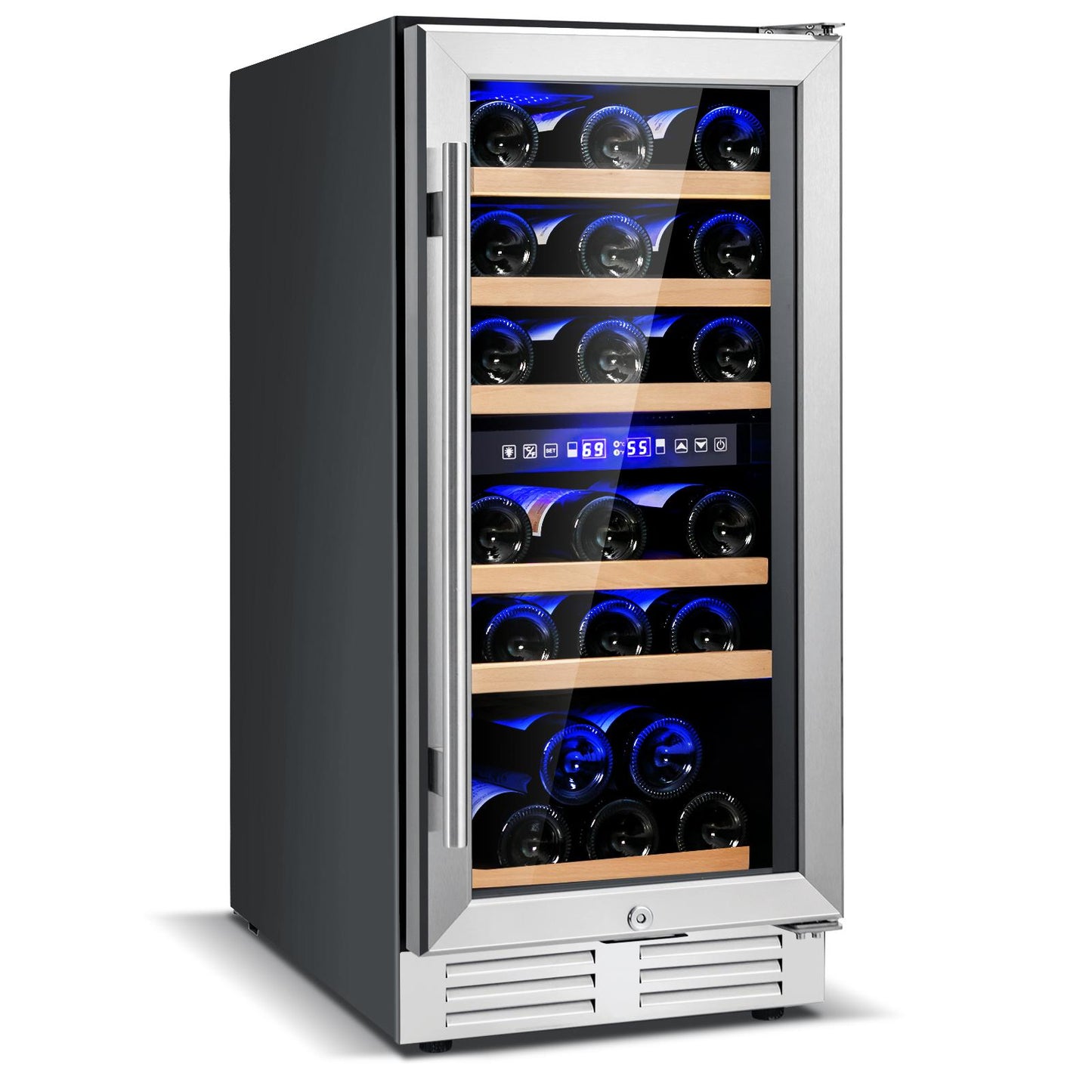 15-Inch Wine Cooler, 30-Bottle Dual Zones Wine Cellar w/Double Layer Glass Door, Memory Temp Control & Efficient Compressor, Freestanding & Built-in Wine Refrigerator