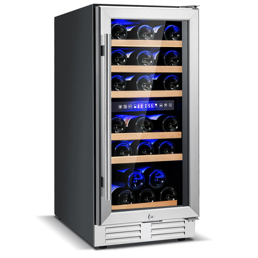 15-Inch Wine Cooler, 30-Bottle Dual Zones Wine Cellar w/Double Layer Glass Door, Memory Temp Control & Efficient Compressor, Freestanding & Built-in Wine Refrigerator