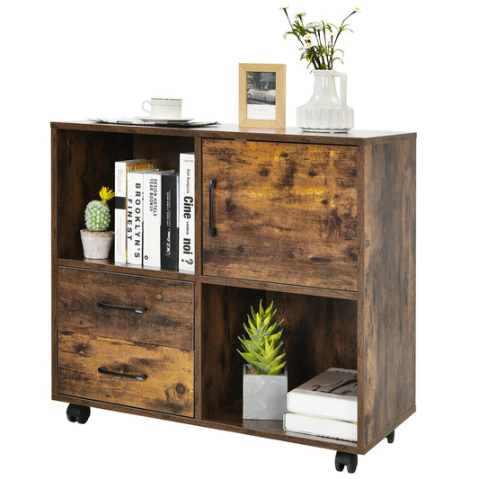 Giantex White Storage Cabinet, Mobile Lateral Filing Cabinet w.Drawers, Shelves for Home & Office, Brown