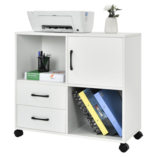 Giantex White Storage Cabinet, Mobile Lateral Filing Cabinet w.Drawers, Shelves for Home & Office, White