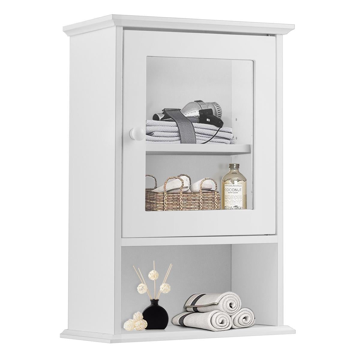 Giantex Bathroom Cabinet, Wall Mounted Storage Organizer W/Door & Open Shelf, Hanging Medicine Cabinet