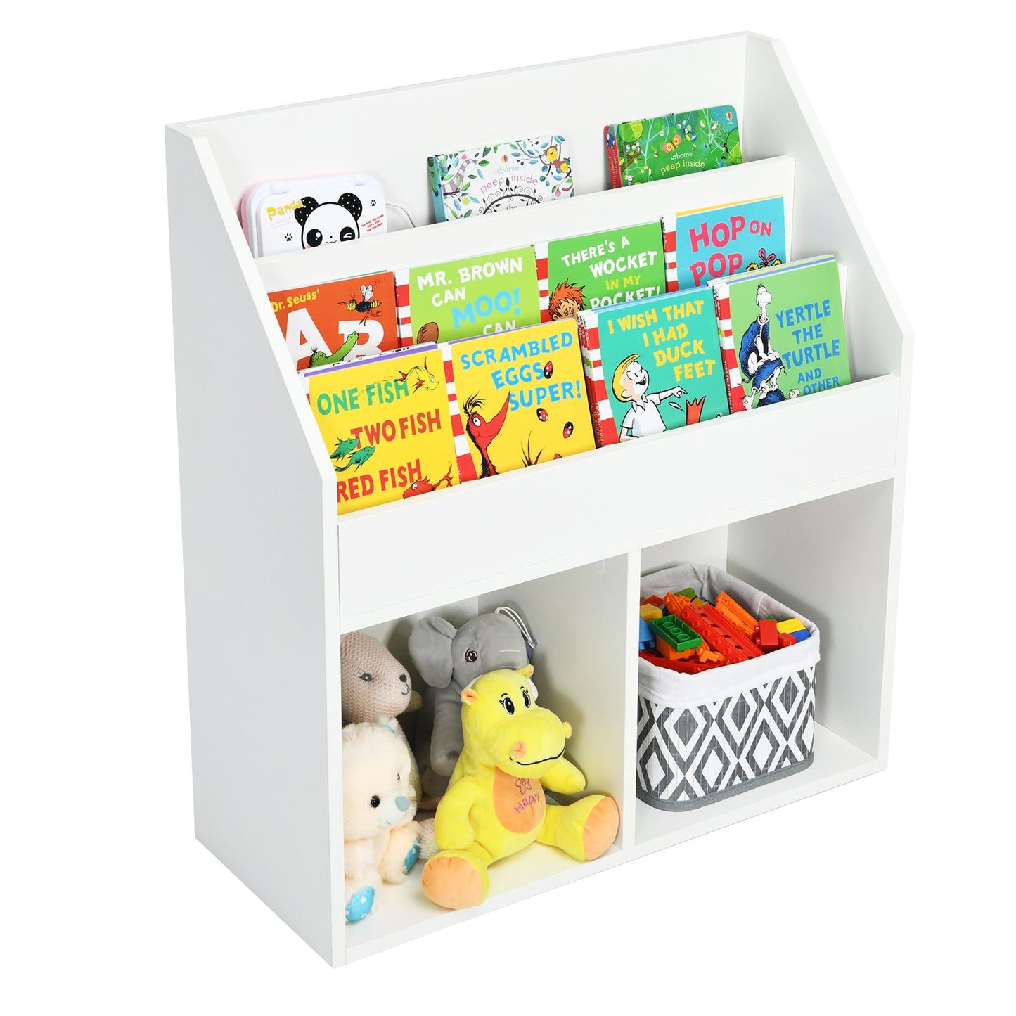 Giantex Kids Bookshelf w/2 Large Cubes, 2-in-1 Space Saving Book Rack for Kid’s Bedroom, Perfect Wooden Toy Storage Cabinet Organizers for Boys and Girls