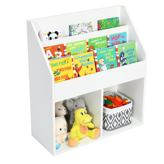 Giantex Kids Bookshelf w/2 Large Cubes, 2-in-1 Space Saving Book Rack for Kid’s Bedroom, Perfect Wooden Toy Storage Cabinet Organizers for Boys and Girls