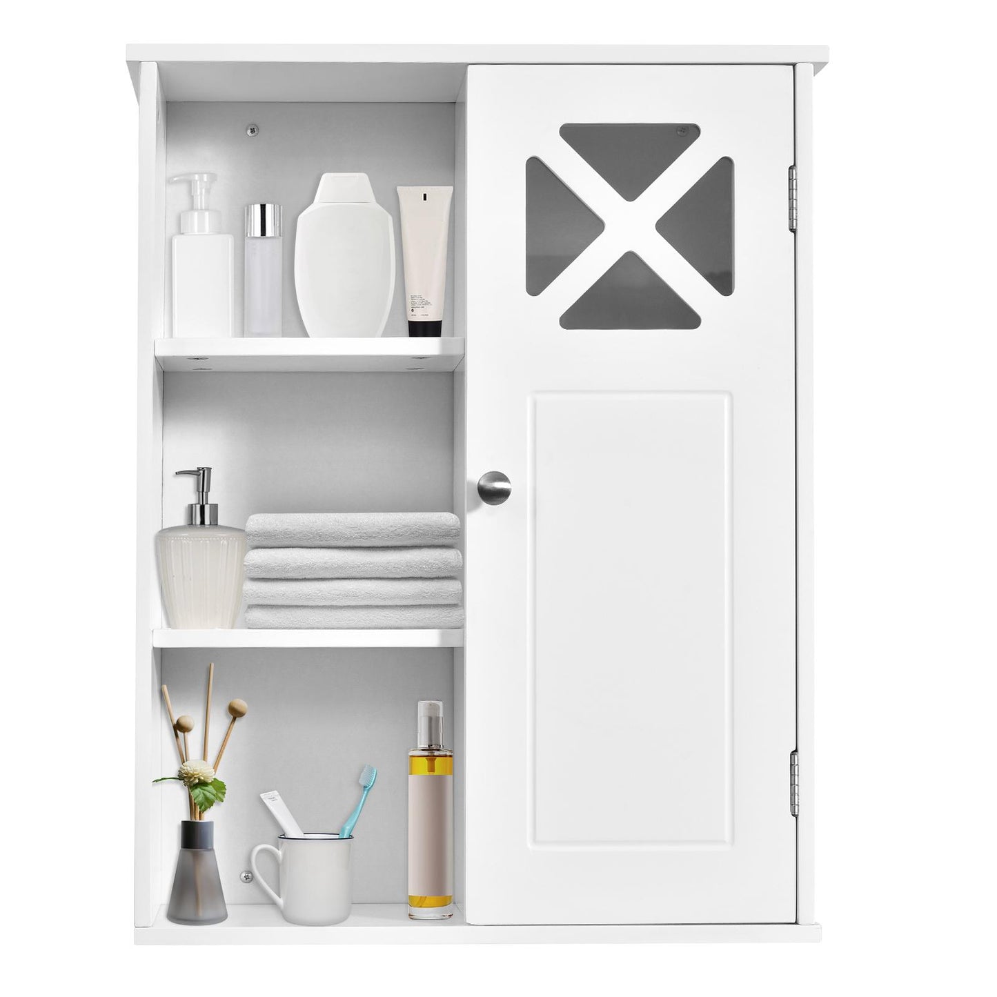 Giantex  Bathroom Wall-Mounted Modern Medicine Cabinet, Storage Cabinet w/Single Door & Open Shelves