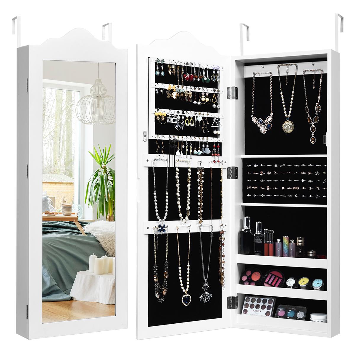 Giantex Hanging Jewelry Armoire Organizer, Door/Wall Mounted Cabinet w/Full-Length Mirror, Bedroom Jewelry Box w/Large Storage Capacity & Divisions