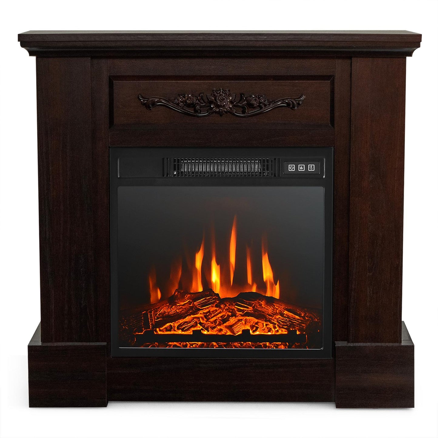 Giantex 32" Electric Fireplac, 1400W Freestanding Fireplace Heater w/emote Control & Adjustable 3D Flame Effect, Brown