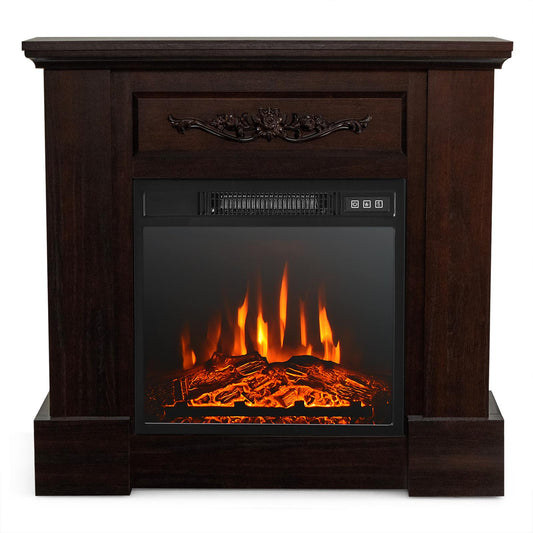 Giantex 32" Electric Fireplac, 1400W Freestanding Fireplace Heater w/emote Control & Adjustable 3D Flame Effect, Brown