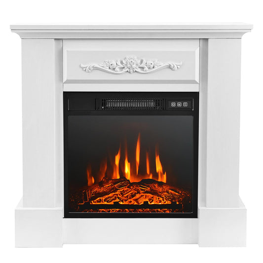 Giantex 32" Electric Fireplac, 1400W Freestanding Fireplace Heater w/emote Control & Adjustable 3D Flame Effect, White