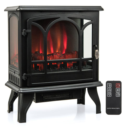 Giantex Electric Fireplace Stove, Freestanding Compact Space Heater w/3-Sided View, Remote Control, 0.5-6H Timer