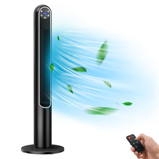 Giantex Tower Fan with Remote Control, Quiet Cooling Fan w/3 Wind Modes, LED Control Panel, Portable Bladeless Standing Fan for Bedroom Living Room Office, Black