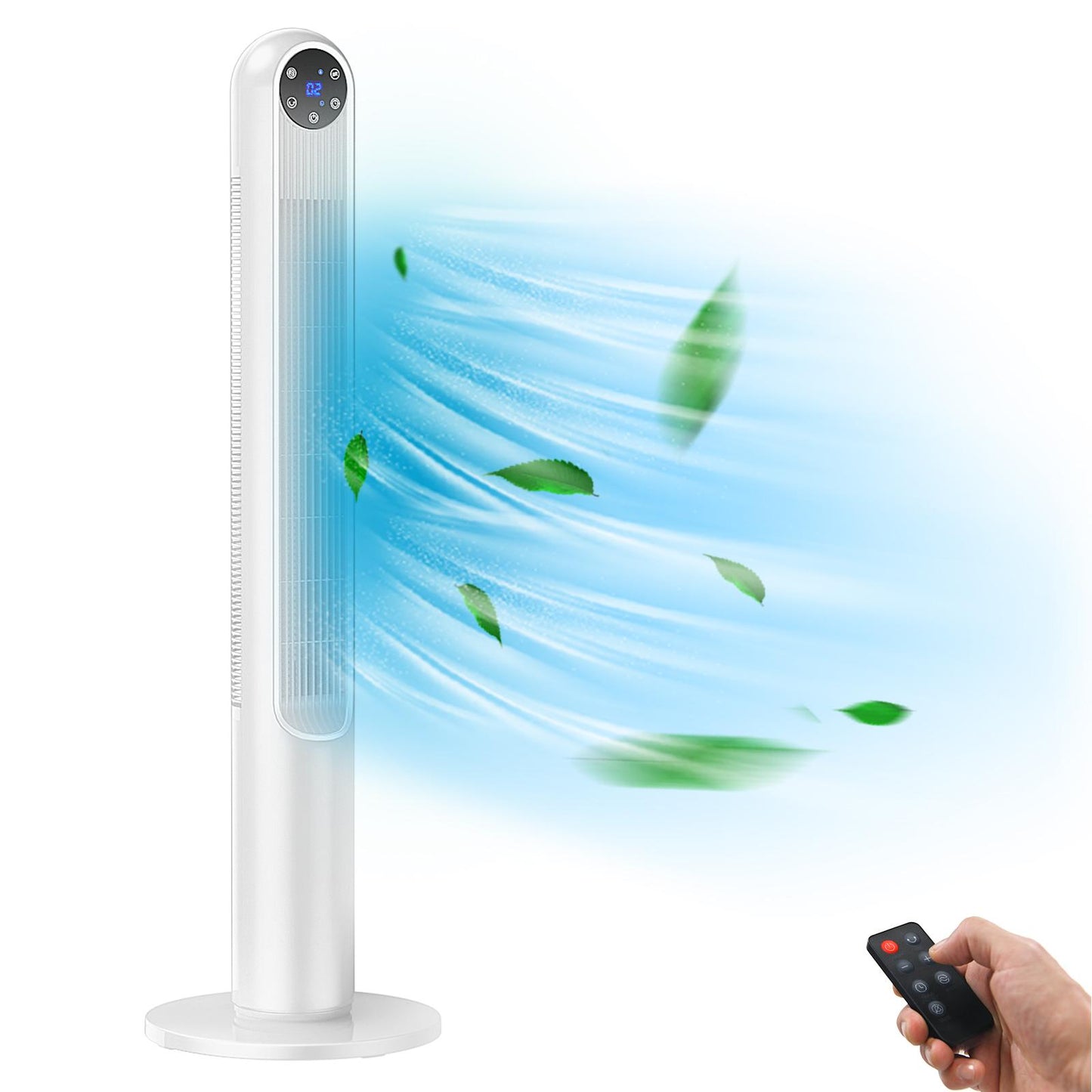 Giantex Tower Fan with Remote Control, Quiet Cooling Fan w/3 Wind Modes, LED Control Panel, Portable Bladeless Standing Fan for Bedroom Living Room Office, White