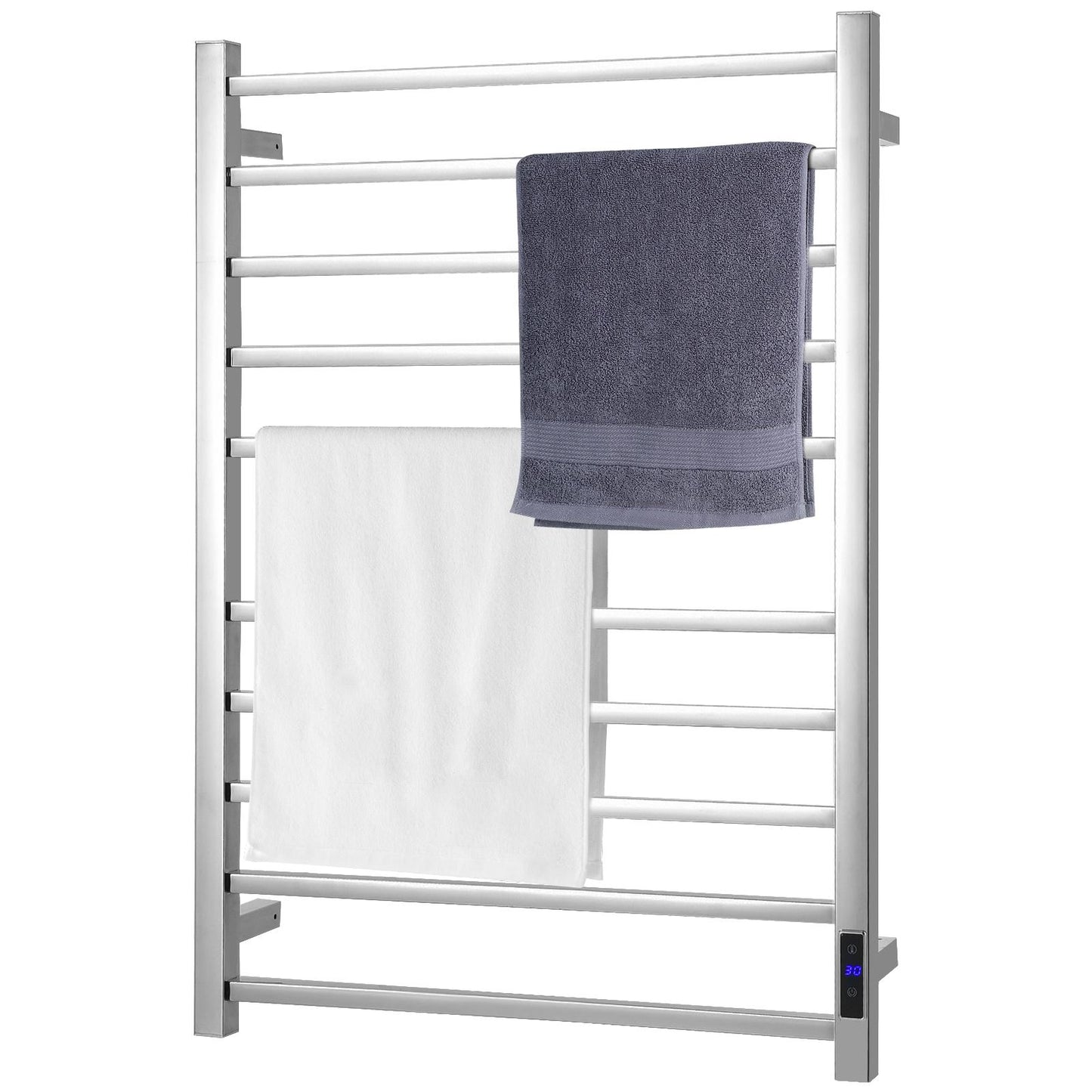 Giantex 10-Bar Towel Warmer, Wall Mounted Electric Heated Towel Drying Rack w/1-8H Timer, Control Panel & LED Display