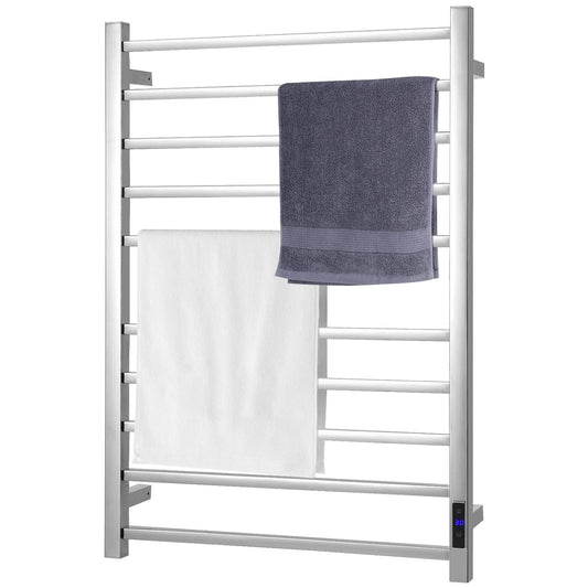 Giantex 10-Bar Towel Warmer, Wall Mounted Electric Heated Towel Drying Rack w/1-8H Timer, Control Panel & LED Display
