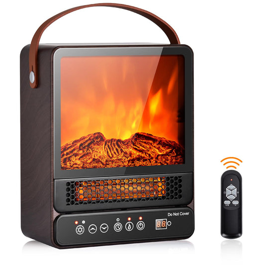 Giantex Portable Retro Electric Fireplace, 1500W Tabletop Electric Space Heater w/3D Flame & Child Lock for Home Office