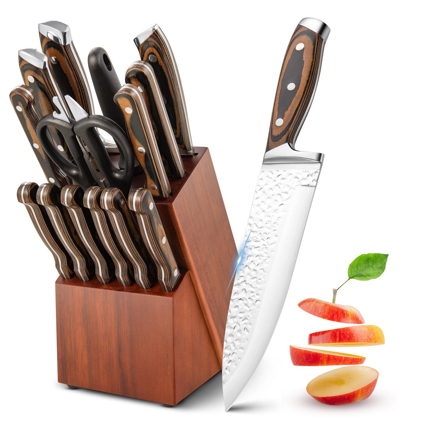 Giantex 5-Piece Kitchen Knife Set w/Block, Stainless Steel Knife Set w/Hammered Design, All-in-One Knife Block Set w/Multipurpose Shears