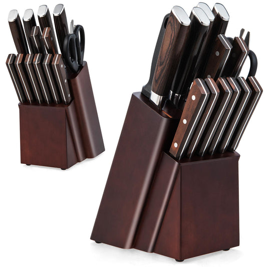 Giantex 15-Piece Kitchen Knife Set w/Block, Stainless Steel Knife Set for Home