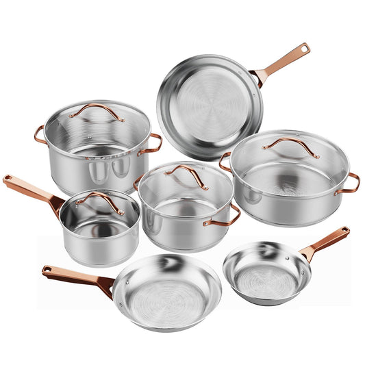 GianTEX 11-Piece Pots & Pans Set, Kitchen Cookware w/Steam Vent, Exquisite Handles