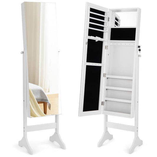 Giantex Jewelry Organizer Armoire, Standing Mirror w/4 Adjustable Tilt Angles, Lockable Stand up Jewelry Box Cabinet, White
